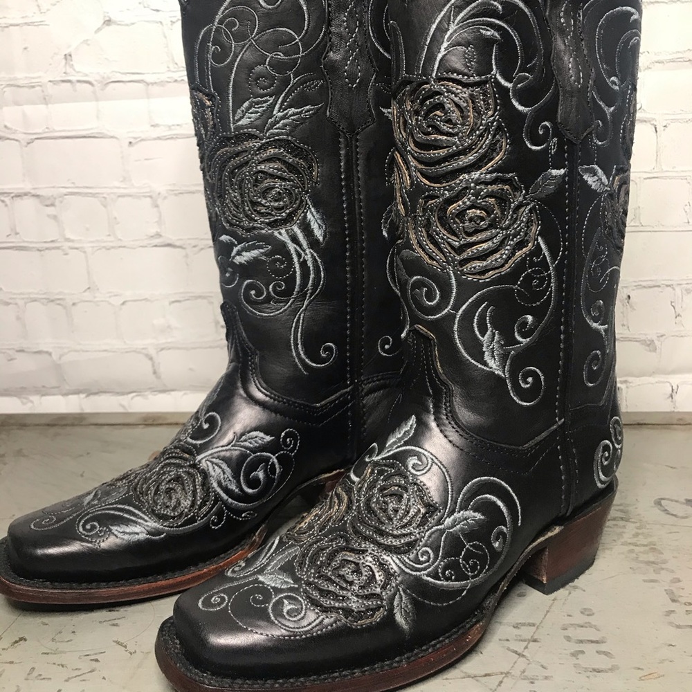 Black glitter Inlay Cowboy Boots